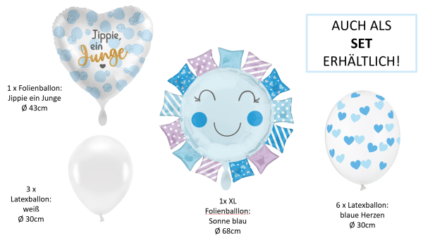 Folienballon herzförmig - Jippie ein Junge - ø 43cm